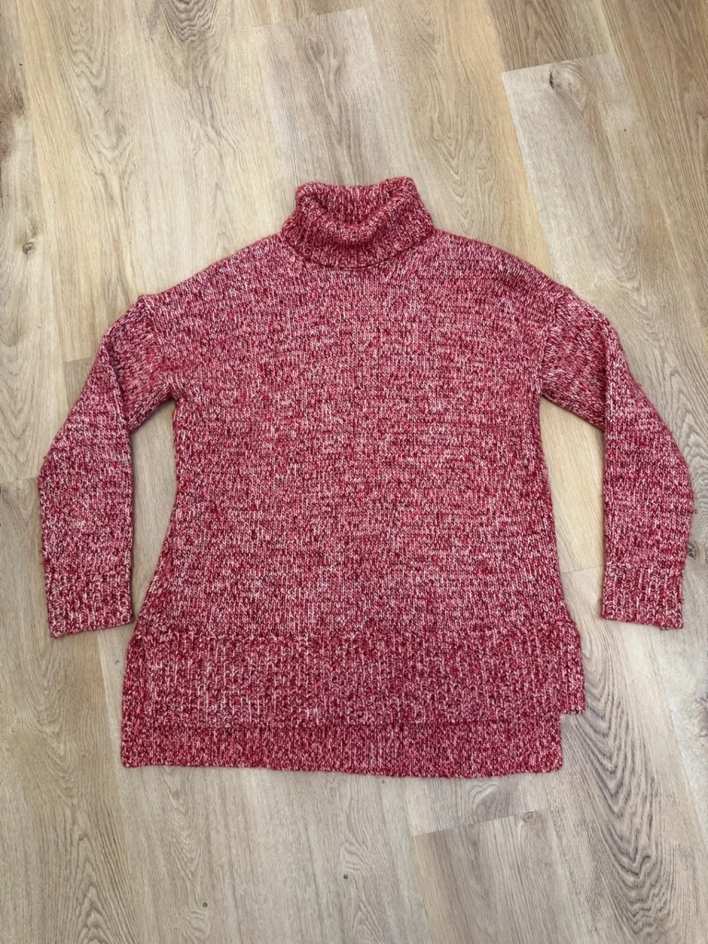 J. Crew Red and White Wool Knit Turtleneck Sweater